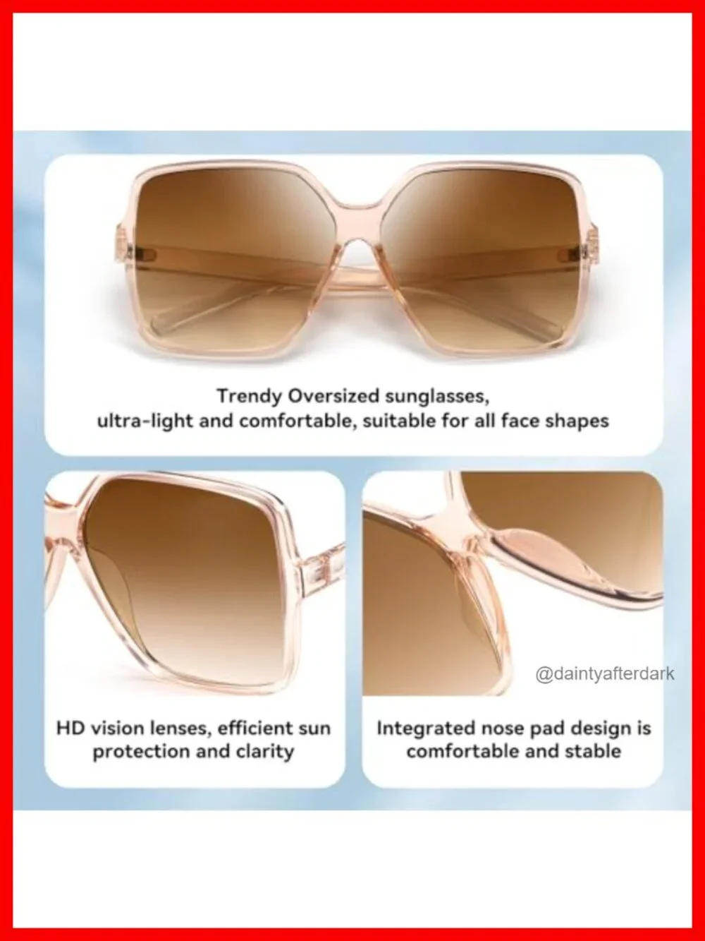Oversized Square Sunglasses UV400 Protection Polycarbonate